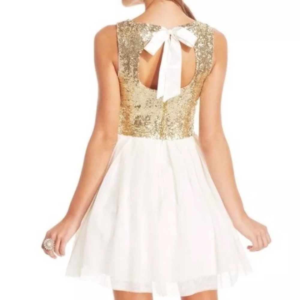 B Darlin sparkle tulle dress in white and gold